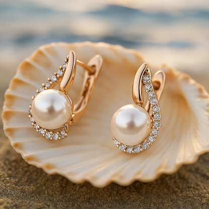 Crystal Crescent Pearl Earrings