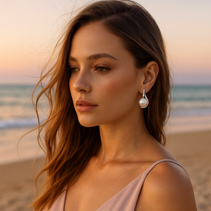 Crystal Crescent Pearl Earrings – view 2