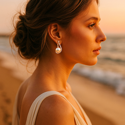 Crystal Crescent Pearl Earrings – view 3