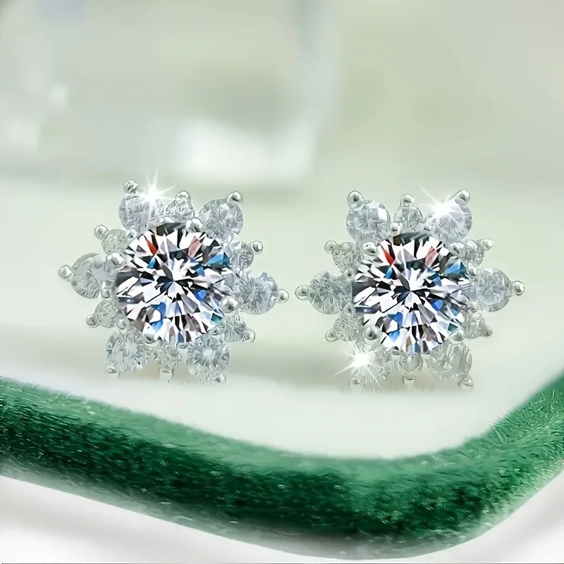 Crystal Flower Silver-Tone Stud Earrings