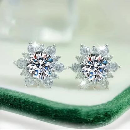 Crystal Flower Silver-Tone Stud Earrings