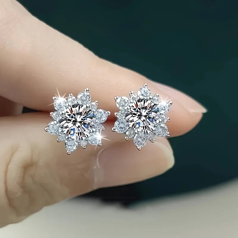 Crystal Flower Silver-Tone Stud Earrings – view 2