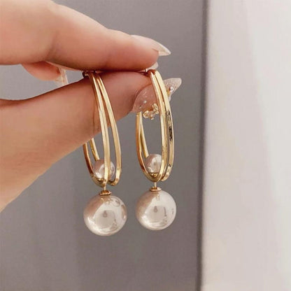 Double Oval Pearl Hoop Earrings