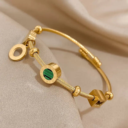 Emerald-Green Charm Gold Bangle – view 2