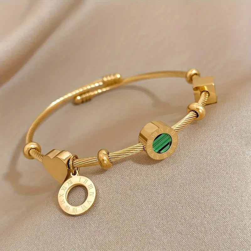Emerald-Green Charm Gold Bangle – view 3
