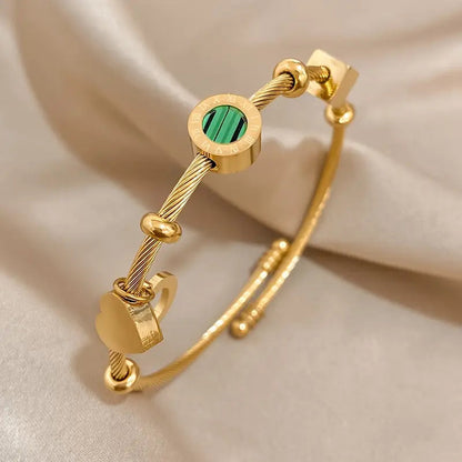 Emerald-Green Charm Gold Bangle – view 5