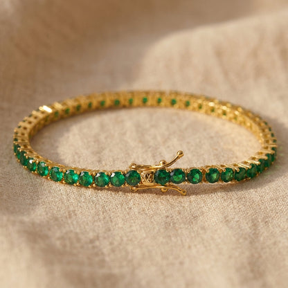 Emerald-Green Gold Tennis Bracelet