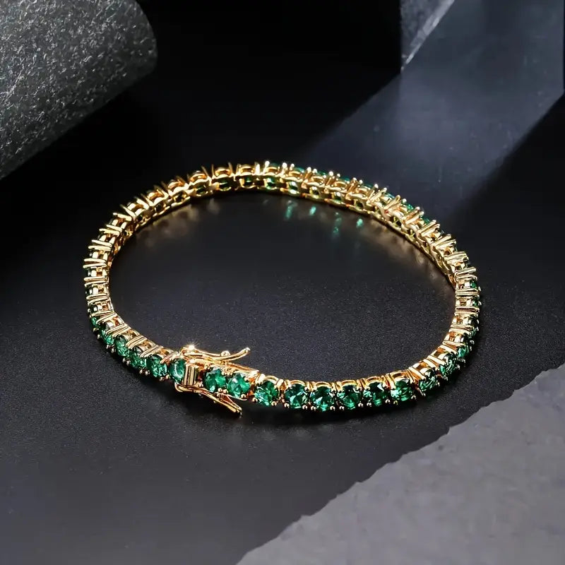 Emerald-Green Gold Tennis Bracelet – view 2