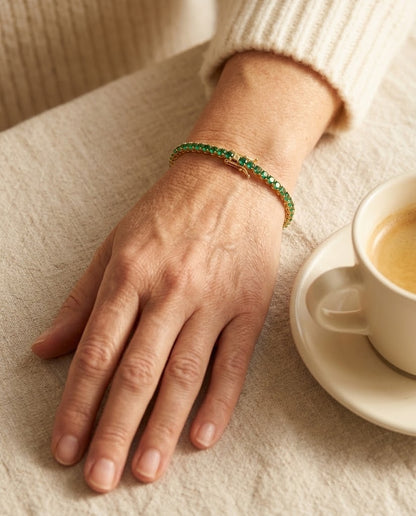 Emerald-Green Gold Tennis Bracelet – worn