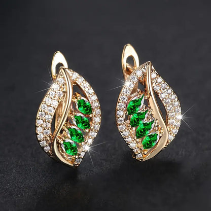 Emerald-Green Leaf Gold Earrings – view 2