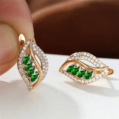 Emerald-Green Leaf Gold Earrings – view 3
