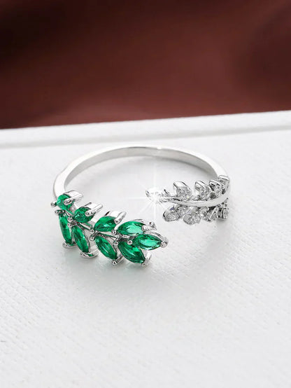 Emerald-Green Leaf Silver Ring – view 3
