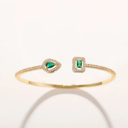 Emerald-Green Open Cuff Gold Bracelet – view 2