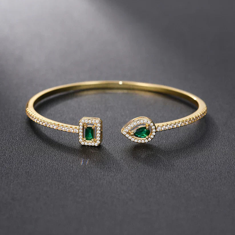 Emerald-Green Open Cuff Gold Bracelet – view 3