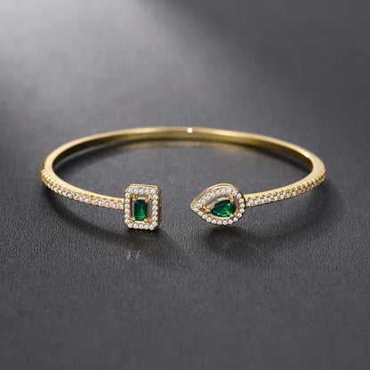 Emerald-Green Open Cuff Gold Bracelet – view 3