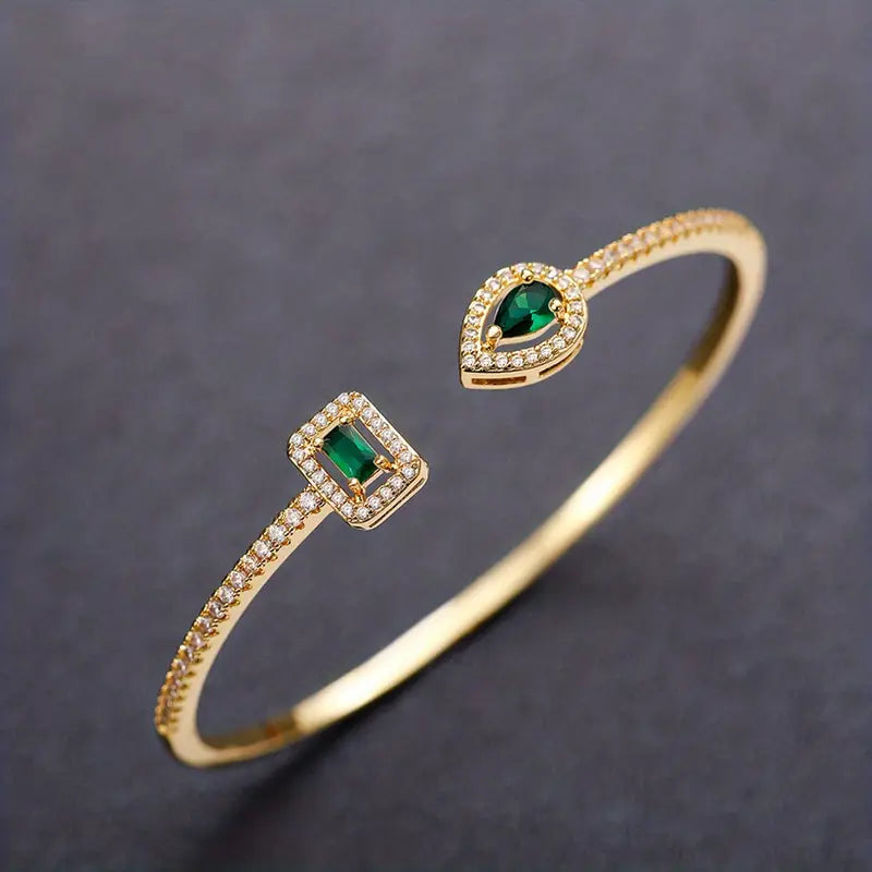 Emerald-Green Open Cuff Gold Bracelet – view 4