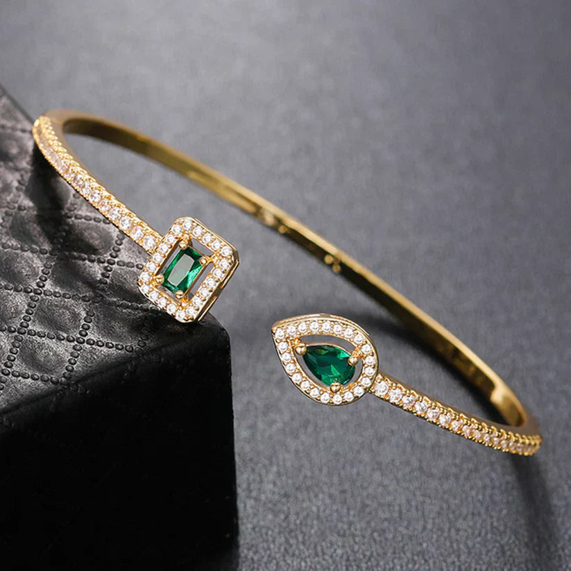Emerald-Green Open Cuff Gold Bracelet – view 5