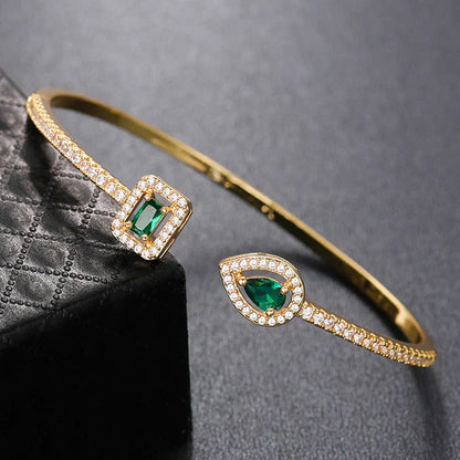 Emerald-Green Open Cuff Gold Bracelet – view 5
