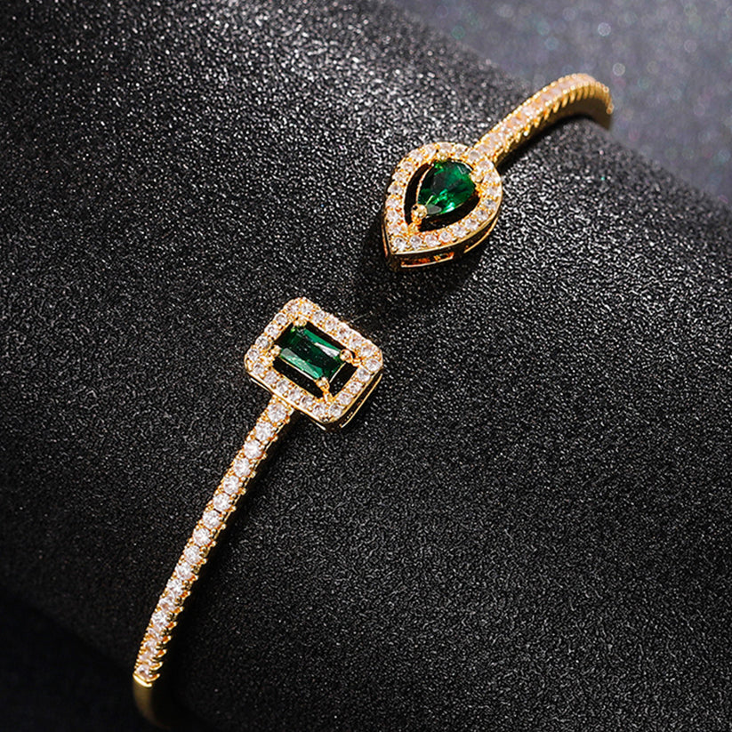 Emerald-Green Open Cuff Gold Bracelet – view 6
