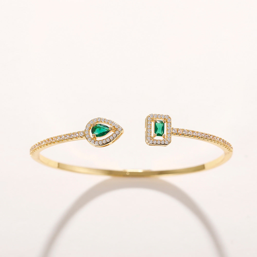 Emerald-Green Open Cuff Gold Bracelet – view 7