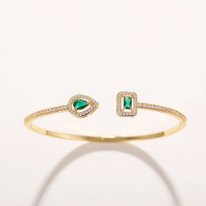 Emerald-Green Open Cuff Gold Bracelet – view 7