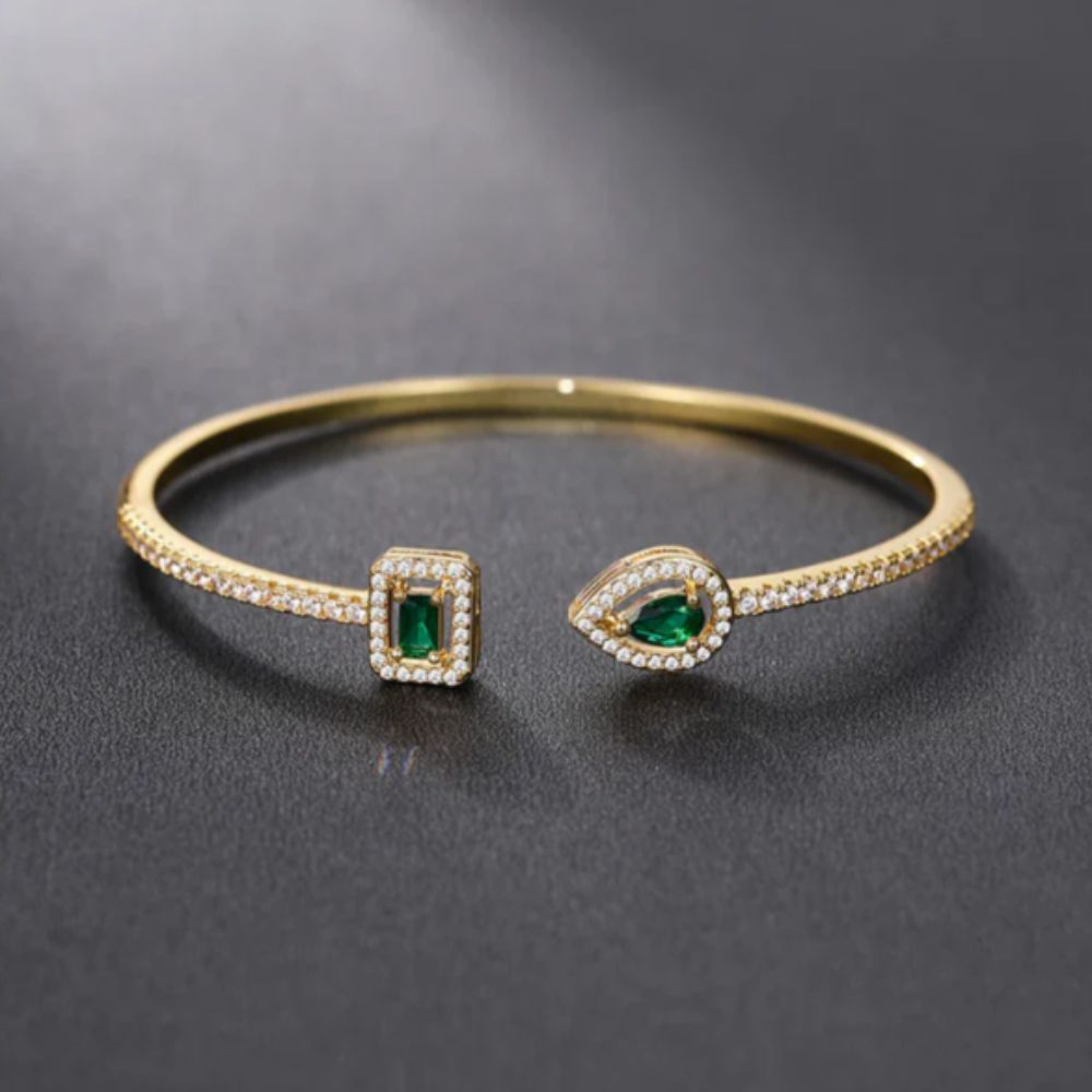 Emerald-Green Open Cuff Gold Bracelet – view 8