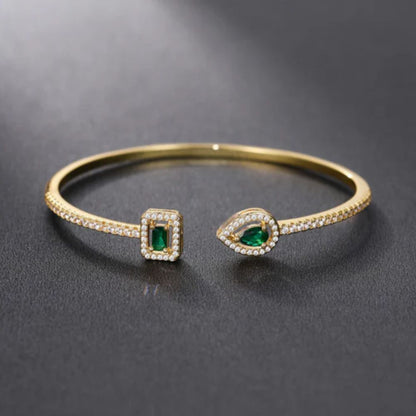 Emerald-Green Open Cuff Gold Bracelet – view 8