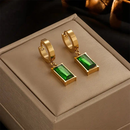 Emerald-Green Rectangle Gold Necklace Set – view 4