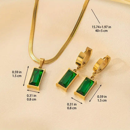 Emerald-Green Rectangle Gold Necklace Set – view 5