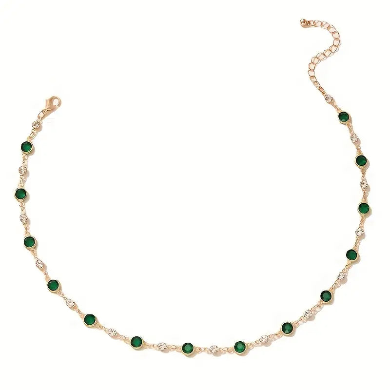 Emerald-Green Station Gold Necklace
