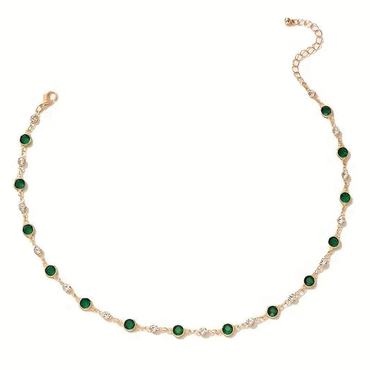 Emerald-Green Station Gold Necklace