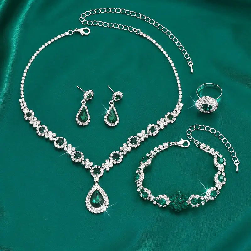 Emerald-Green Teardrop Silver Jewelry Set – view 3