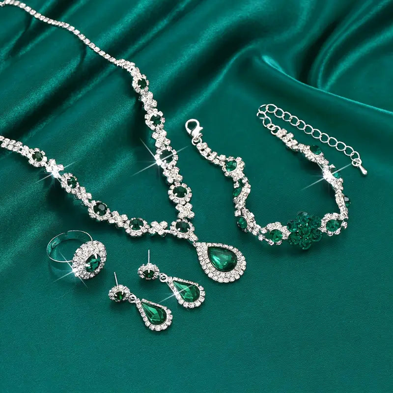 Emerald-Green Teardrop Silver Jewelry Set – view 4