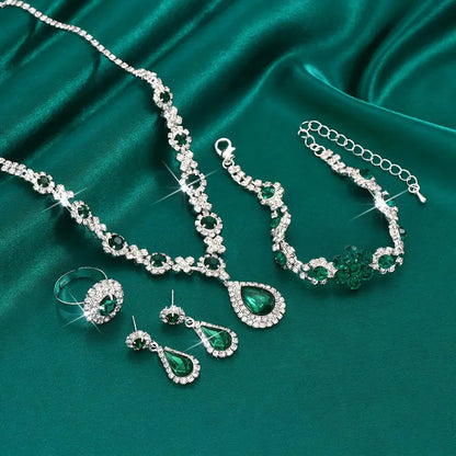 Emerald-Green Teardrop Silver Jewelry Set – view 4