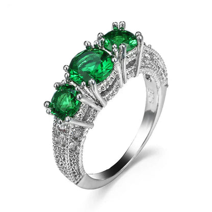 Emerald-Green Three-Stone Silver Ring – view 2