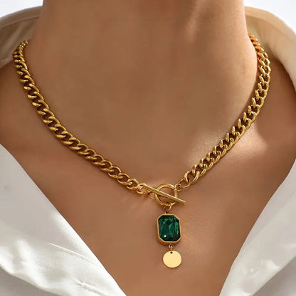 Emerald-Green Toggle Gold Necklace – view 2