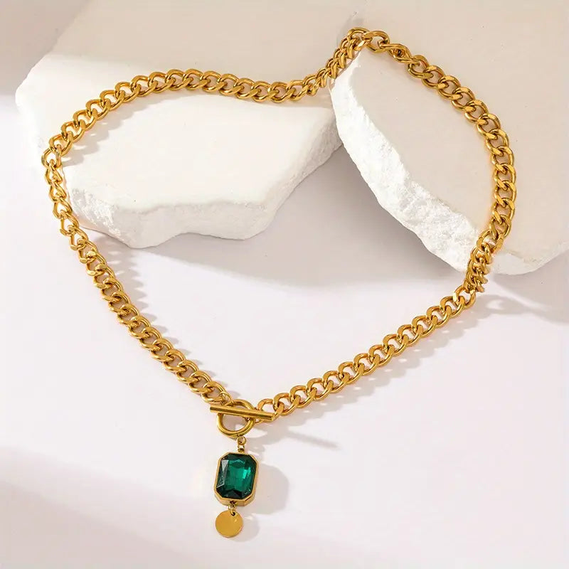 Emerald-Green Toggle Gold Necklace – view 4