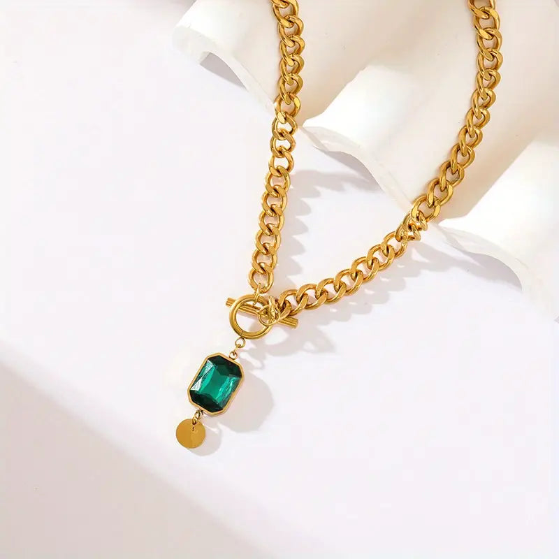 Emerald-Green Toggle Gold Necklace – view 5