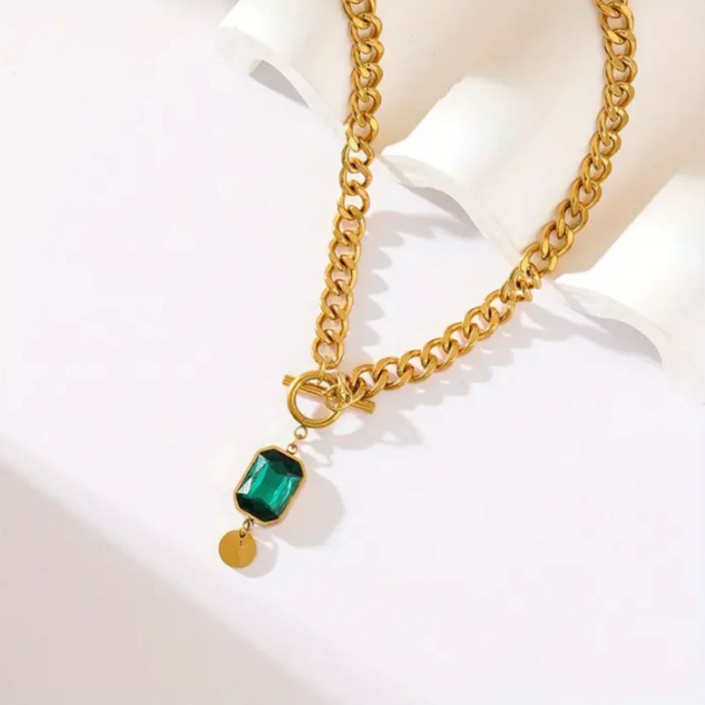 Emerald-Green Toggle Gold Necklace – view 8
