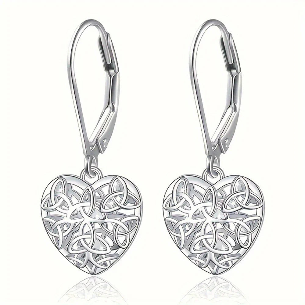 Filigree Heart Silver-Tone Drop Earrings