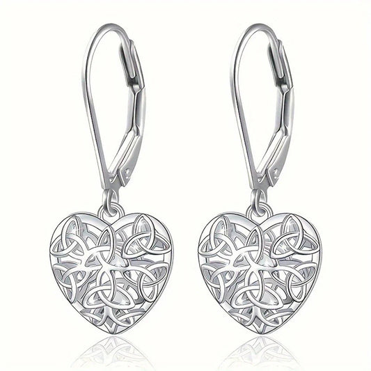 Filigree Heart Silver-Tone Drop Earrings