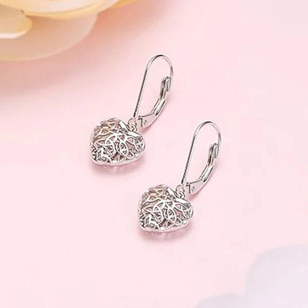 Filigree Heart Silver-Tone Drop Earrings – view 2