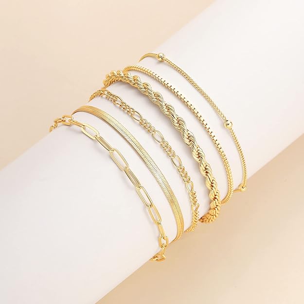 Fine Chain Stacking Gold Bracelet Set