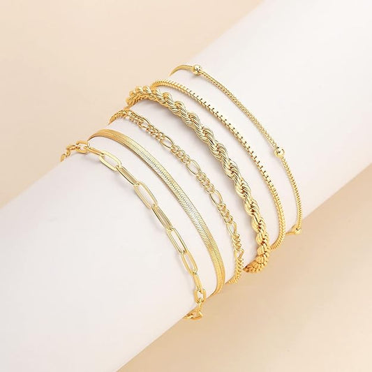 Fine Chain Stacking Gold Bracelet Set