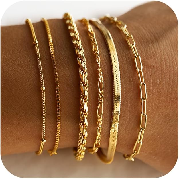 Fine Chain Stacking Gold Bracelet Set – view 2
