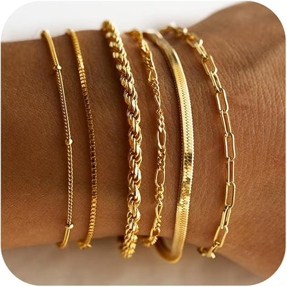 Fine Chain Stacking Gold Bracelet Set – view 2