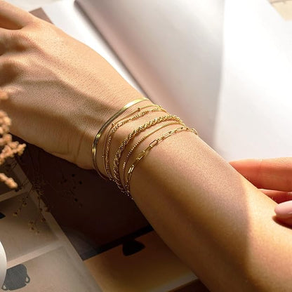 Fine Chain Stacking Gold Bracelet Set – view 3