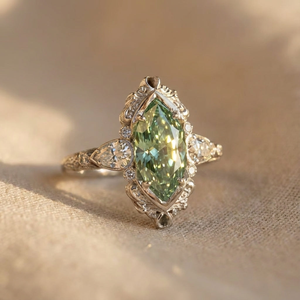 Green Marquise Vintage Silver Ring