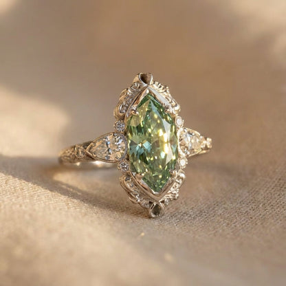 Green Marquise Vintage Silver Ring
