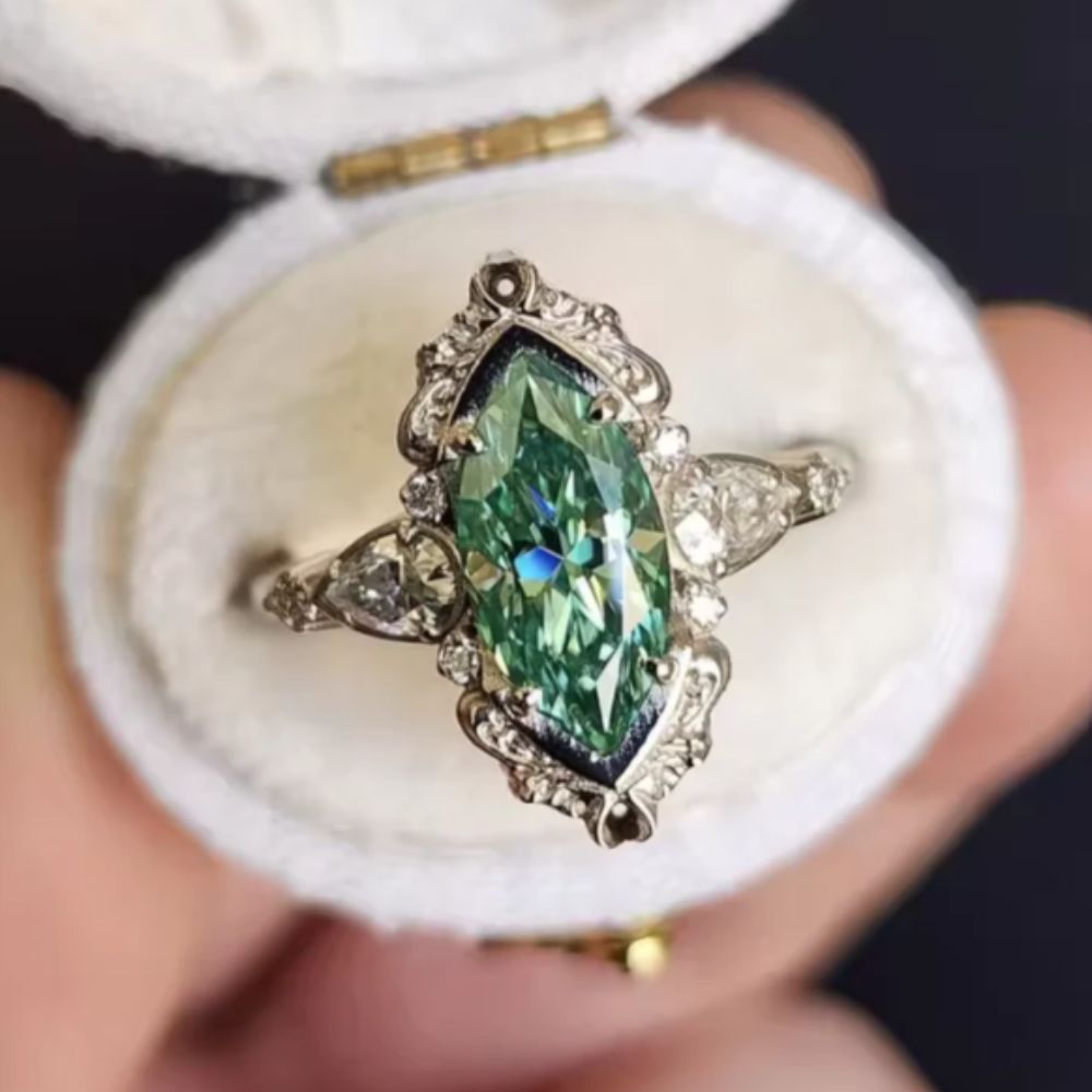 Green Marquise Vintage Silver Ring – view 8